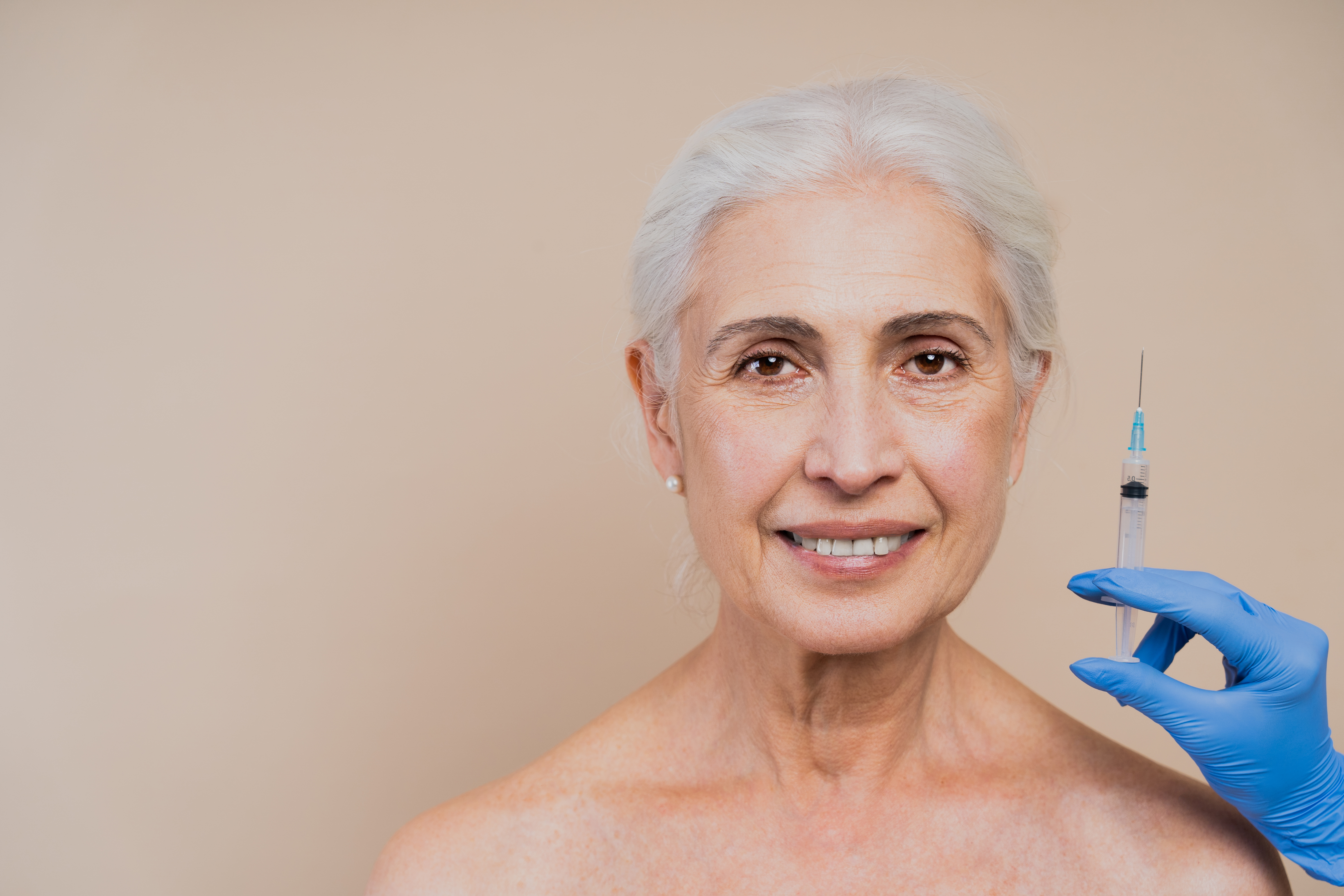 beautiful young looking senior woman, beauty portrait